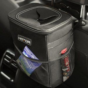 Car Trash Can with Lid and Storage Pockets, 100% Leak & Waterproof Car Organizer